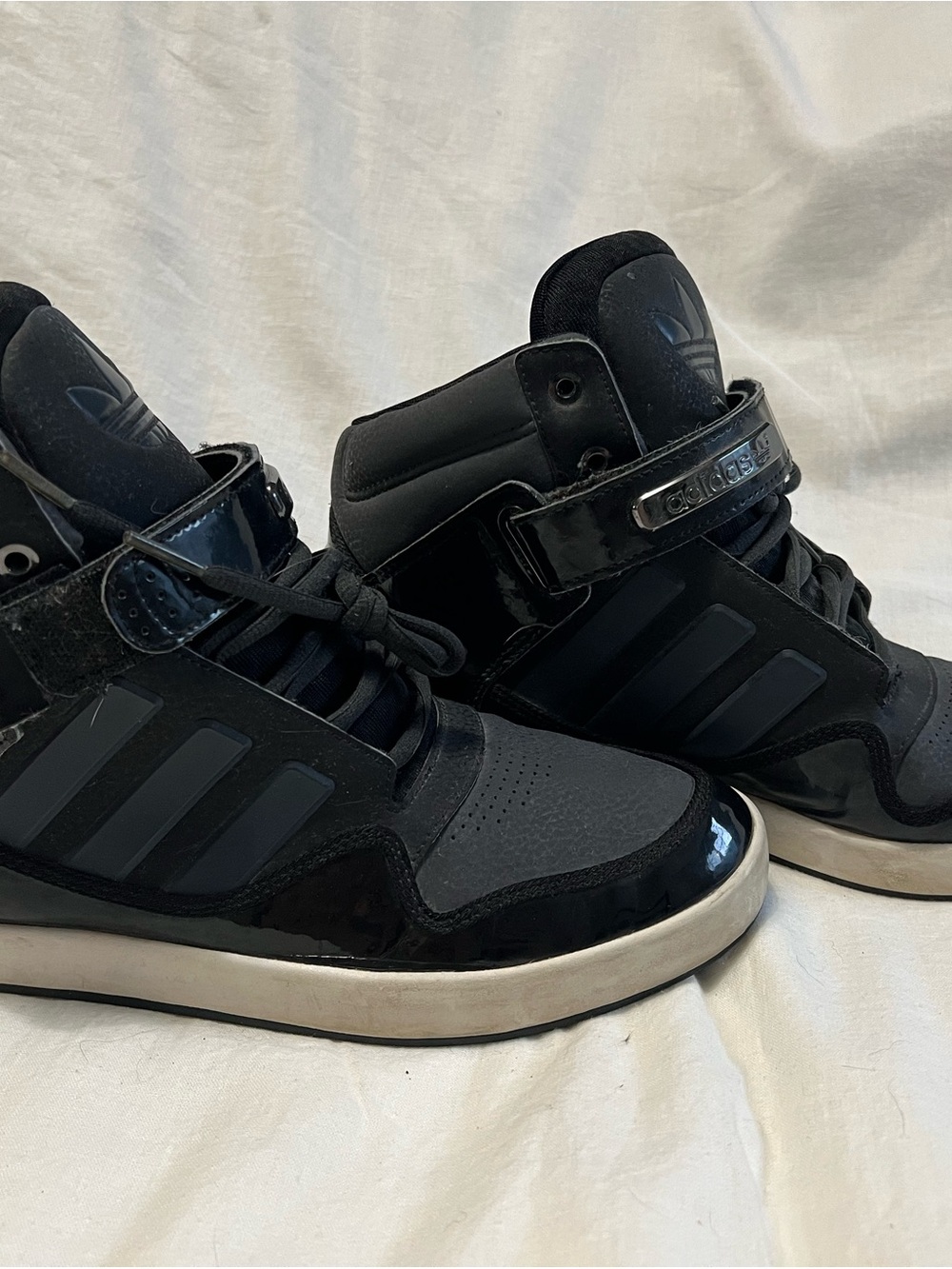 adidas Men’s Black High-Top Strap Sneakers with Gloss Accents